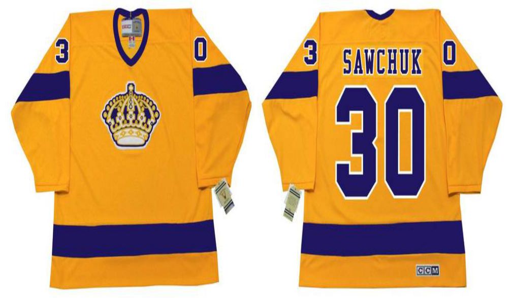 2019 Men Los Angeles Kings #30 Sawchuk Yellow CCM NHL jerseys->los angeles kings->NHL Jersey